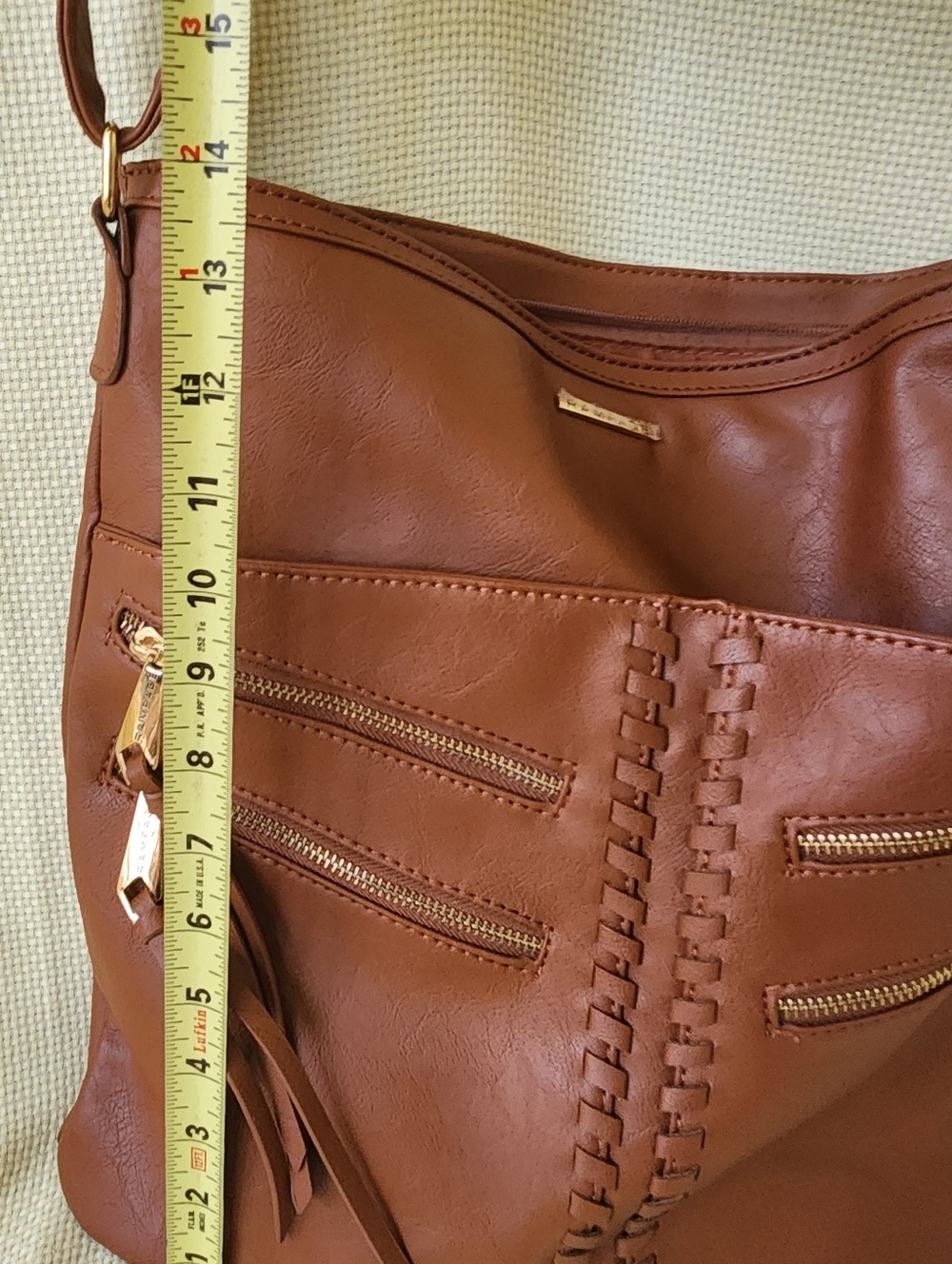 NWT Lrg Rampage Cognac Crossbody 14x14 Y2K Boho Multi Zip Whipstitch Snap Pocket - Picture 14 of 16